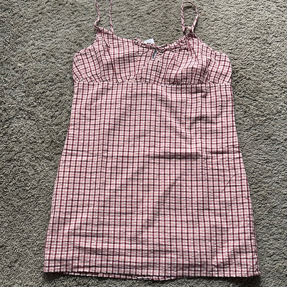 SKY AND SPARROW Plaid Coral Combo Slip Dress